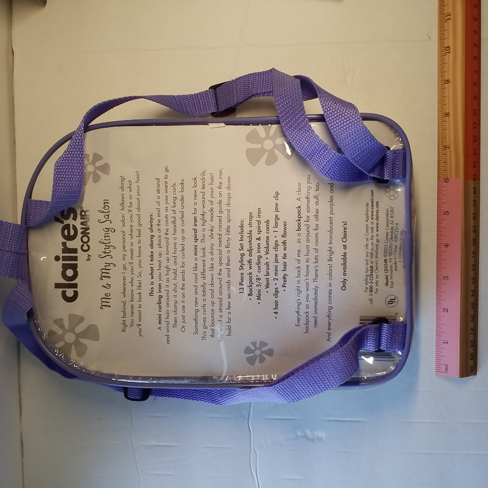 Curling Irons 2 CLAIRE'S By CONAIR Clear Backpack Purple Strap - Picture 3 of 3